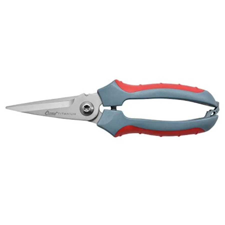 8" Titanium Snips with Wire Cutter, Spring-Assist, Serrated Blades, Gray