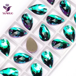 YANRUO 3230 Drop Emerald Sew on Strass Green Rhinestone Flat back Sewing Rhinestones Clothes Stones Crystals