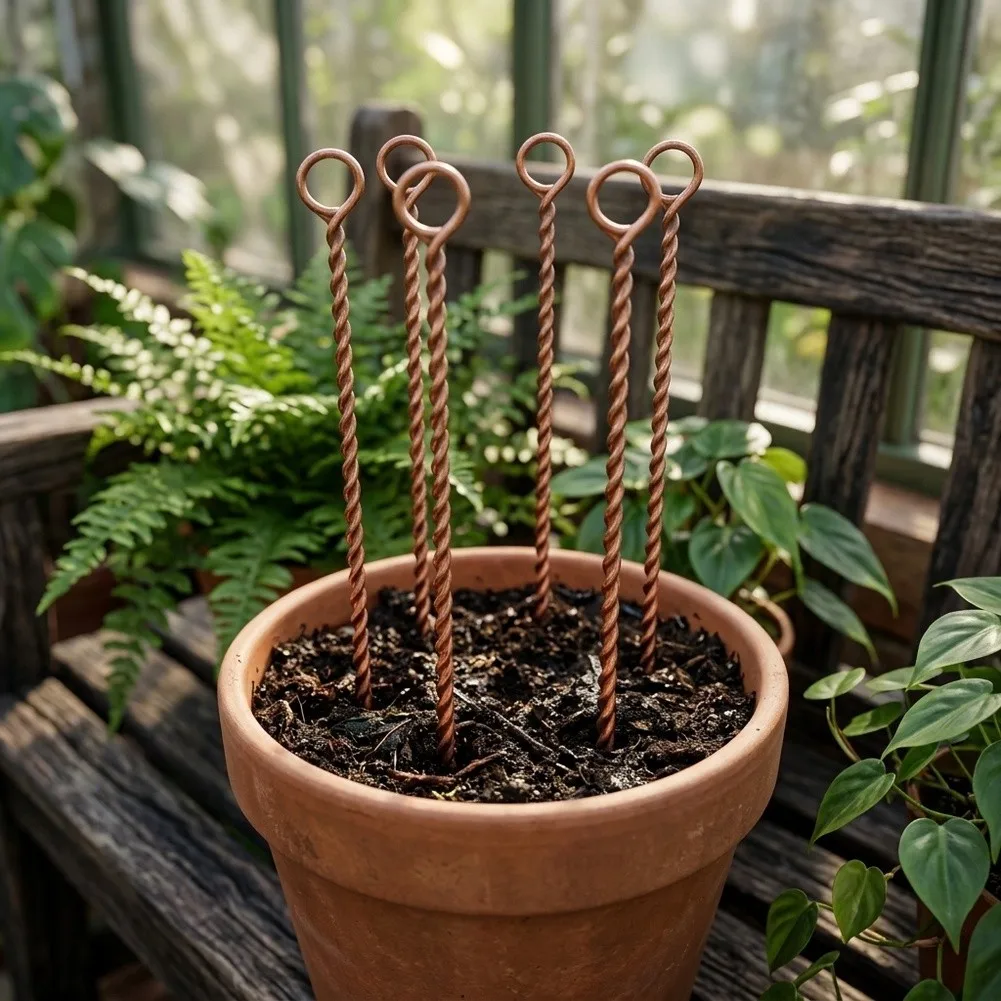 1Pc Copper Coil Plant Stake Twisted Ribbon Bayonet Ring For Electro‑cultivation Plant Support Practical Gardening Tool