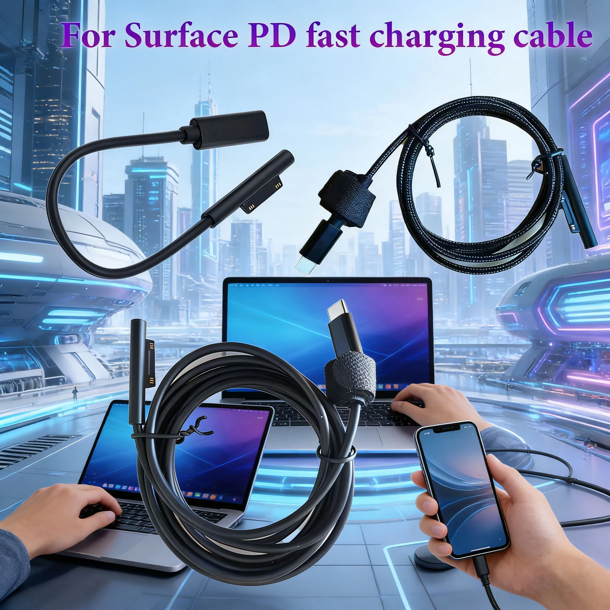 1Pcs PD Fast Charging Cable 15V for Microsoft Surface Pro/3/4/5/6 Notebook Compatible with Surface Book Surface Go