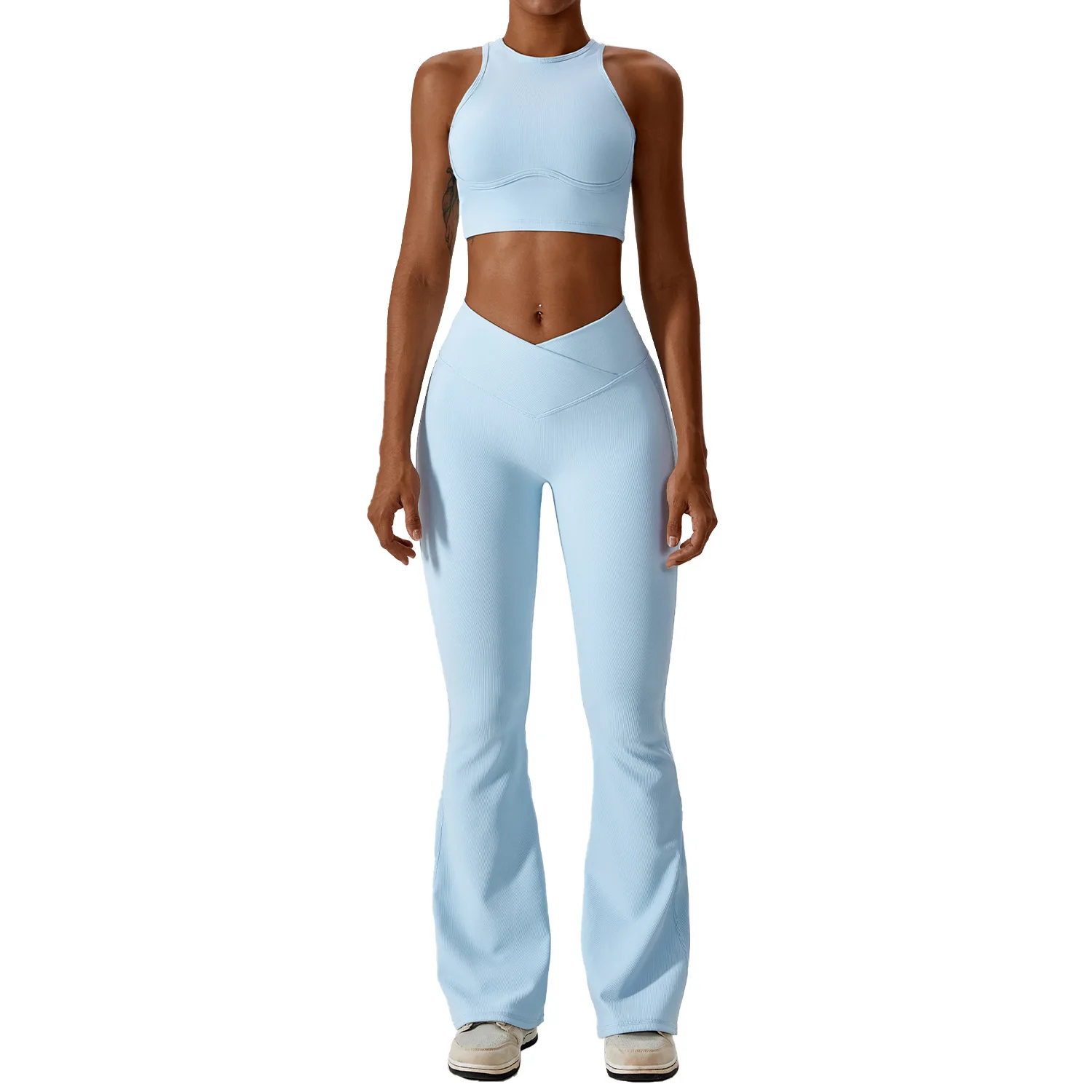 

Maxdutti Threaded Abdominal High Waist Beautiful Back Yoga Set Quick Drying Gathering And Hip Lifting Tight Fitness Exercise