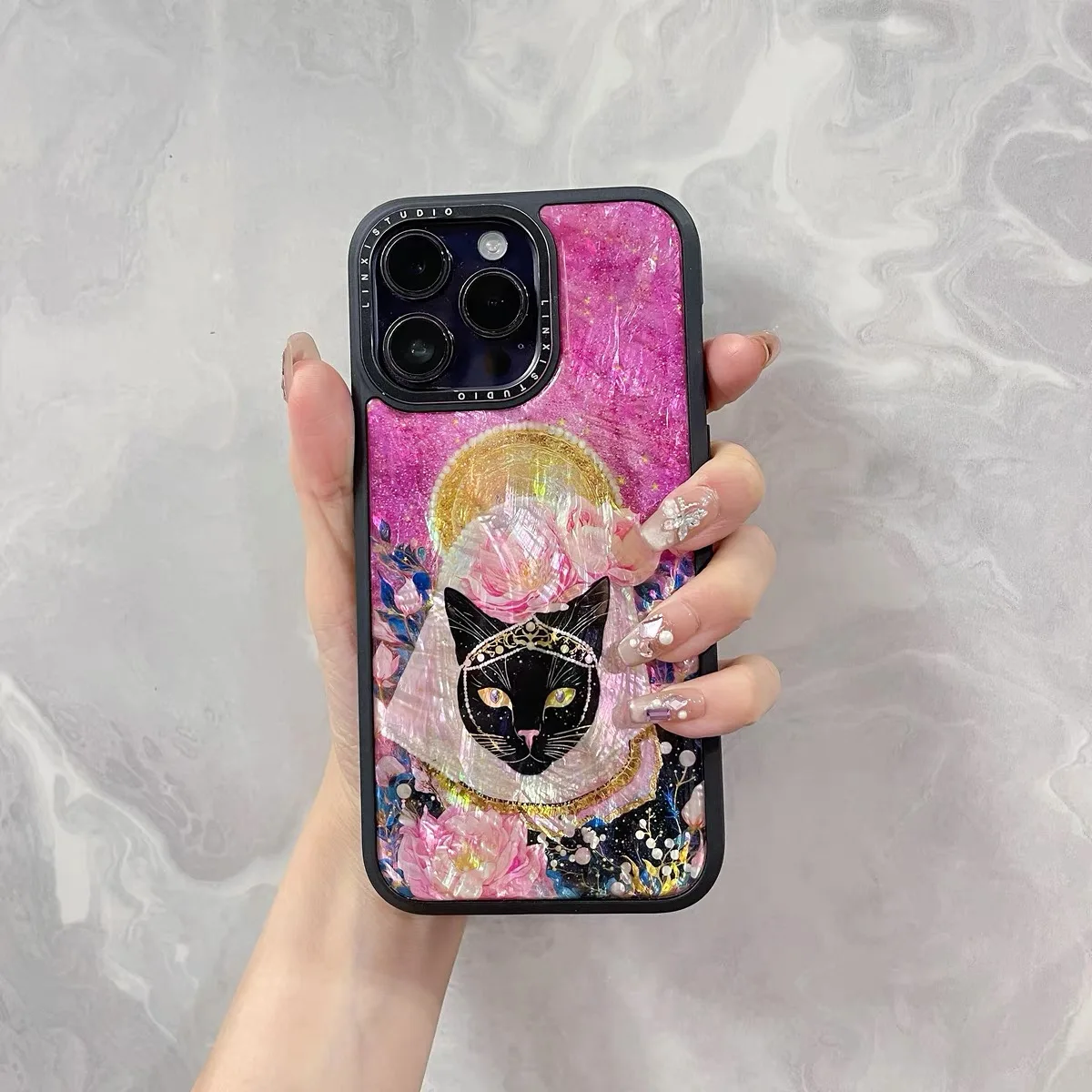 

Western Black Cat Original Authentic Deep Sea Shell Mother Mobile Phone Case, Anti-fall Protective Case, Suitable for iPhone