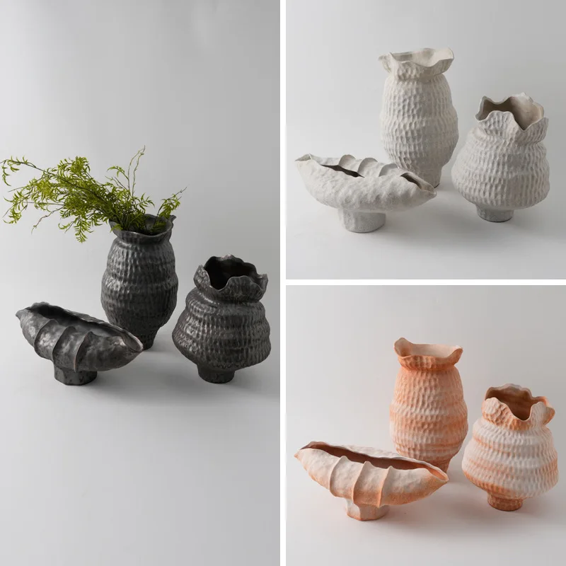 

New Chinese retro special-shaped irregular vase combination ornament home soft decoration ornament flower pot atmosphere display