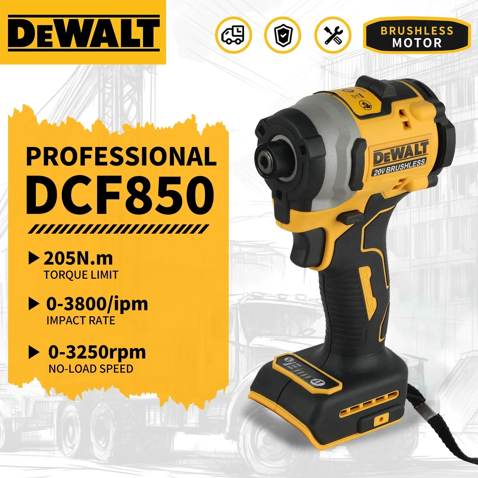 For DeWalt Dcf850 Brushless Lithium Electric Screwdriver Electric Drill Woodworking Screwdriver Impact Drill Adjustable Speed