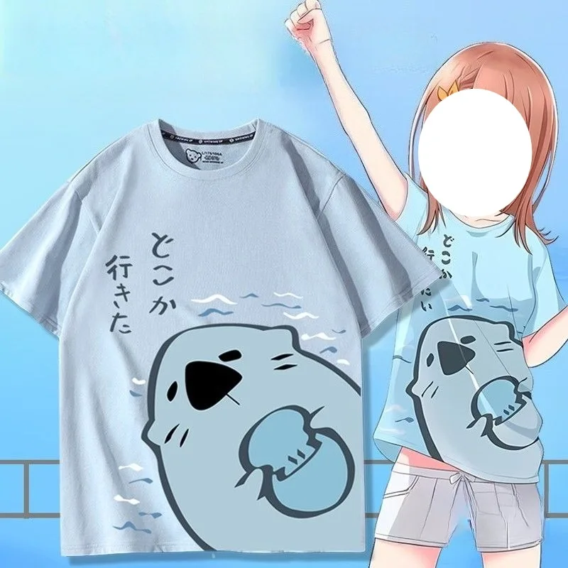 

Anime Hanasato Minori Cute Seal Print T-shirt Cosplay Costume for Women Men Short Sleeved Shirt Daily Clothing Game Streetswear