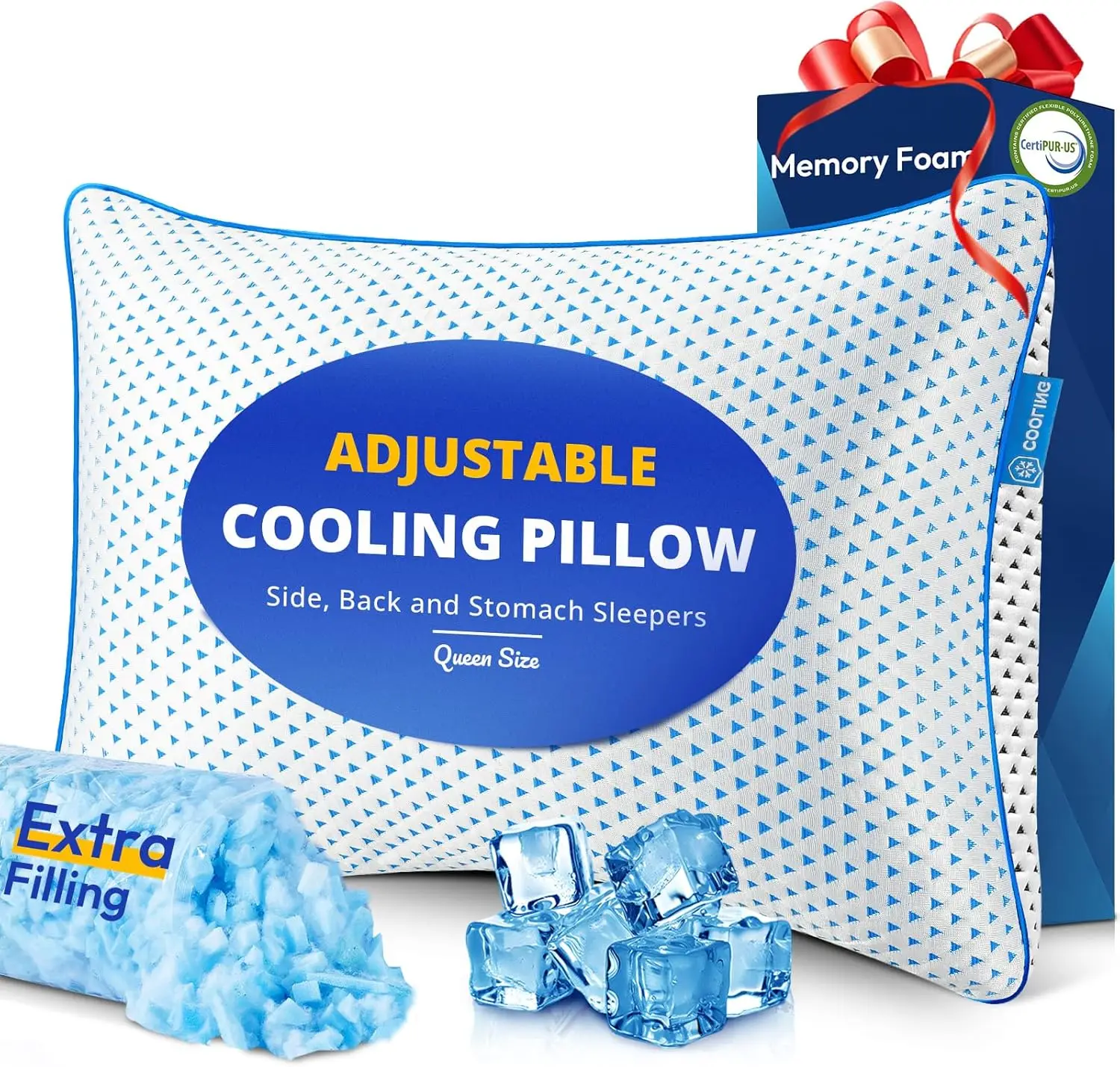 

Регулируемые охлаждающие подушки из пены с эффектом памяти, размер Queen, для сна, 1 шт., толстые, жесткие, из бамбукового вискозного волокна