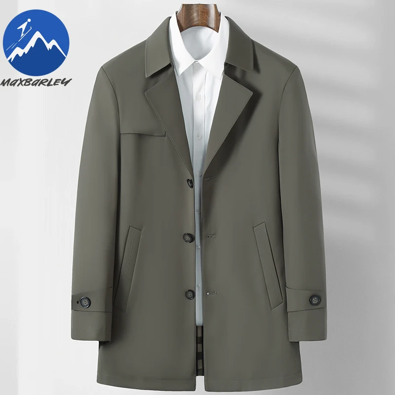 Maxbarley Brand Long Trench Coat Men Autumn 2025 New Light Luxury Party Collar Jacket Casual Single Breasted Windbreaker Coats