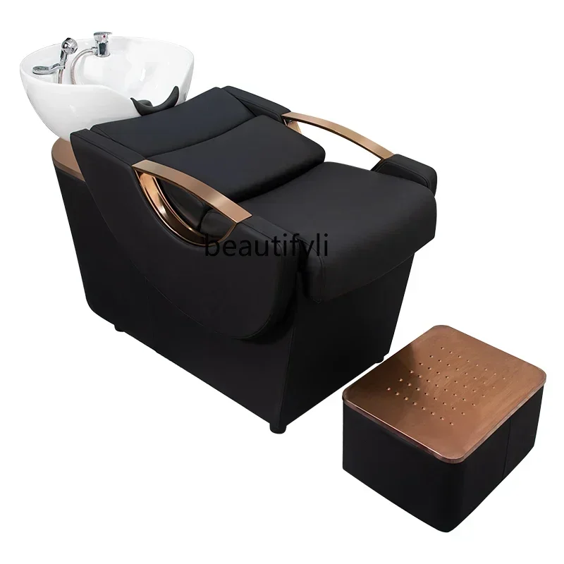 

High-End Shampoo Chair Hair Saloon Dedicated Stainless Steel Ceramic Basin Hairdressing Half Lying Flushing Bed