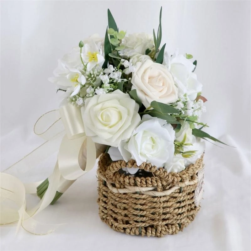 

Wedding Bouquet Artificial White Champagne Rose Flower Bridal Hand Bouquet Decor 15UB
