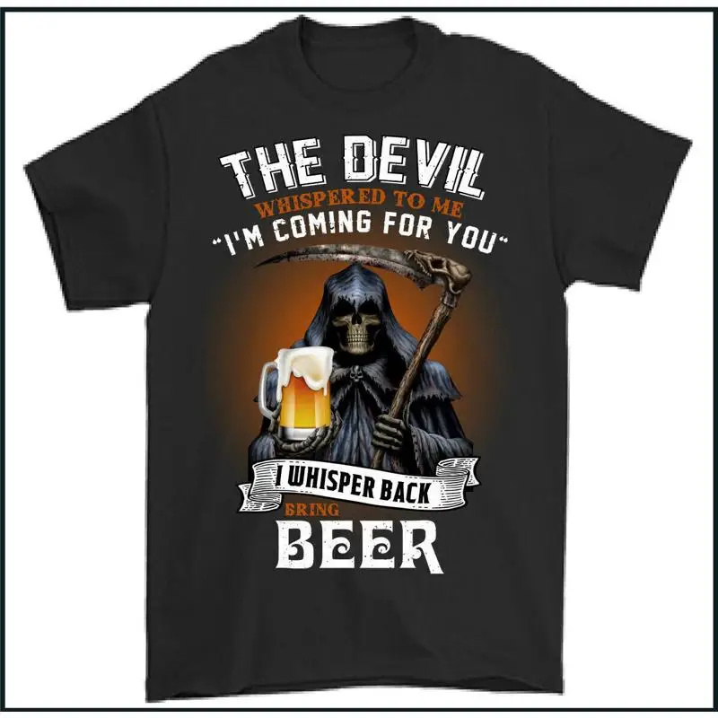 BEER T-SHIRT Skull Devil Larger Alcohol Biker Motorbike Grim Reaper Motorcycle