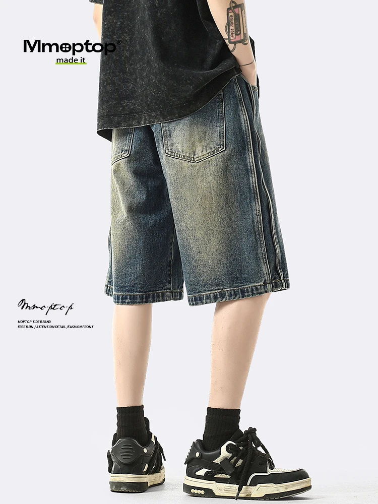 

MMOPTOP Summer Casual Loose Straight Leg Five-Quarter Length Men's orts Thin High Street Vibe Denim orts for Youth