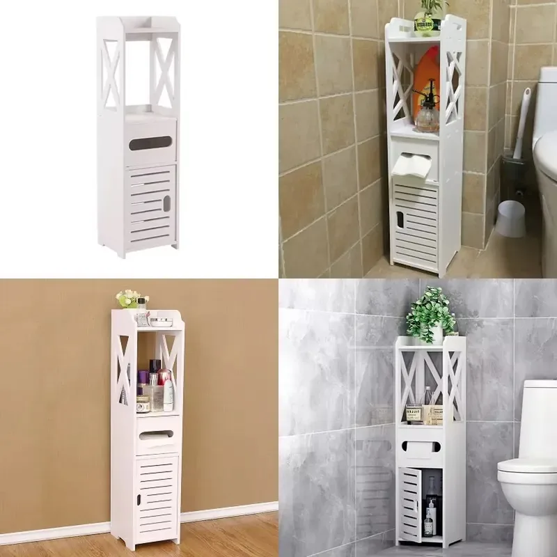 Bathroom Vertical Corner Cabinet Floor Standing Storage Locker for Toilet Vanity Space Saving Organizer Shelf Unit