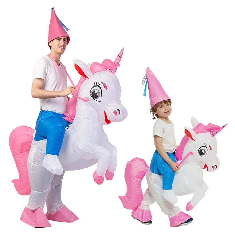 Adult Kids Cosplay Cartoon Inflatable One-horned White Horse Costume Halloween Christmas Carnival Party Inflatable Costume Gift