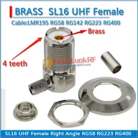 SL16 M UHF hembra PL259 SO239 PL-259 tuerca de Panel de mamparo ángulo recto engarzado de 90 grados RG58 RG142 RG223 RG400 LMR195 conector RF