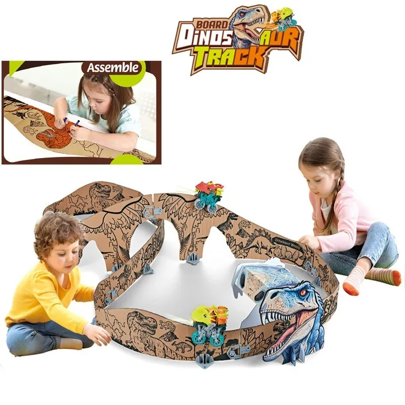 Neues Produkt Kinder Dinosaurier Schienenauto Achterbahn DIY Graffiti Karton Spleißen elektrische Schiene Lernspielzeug