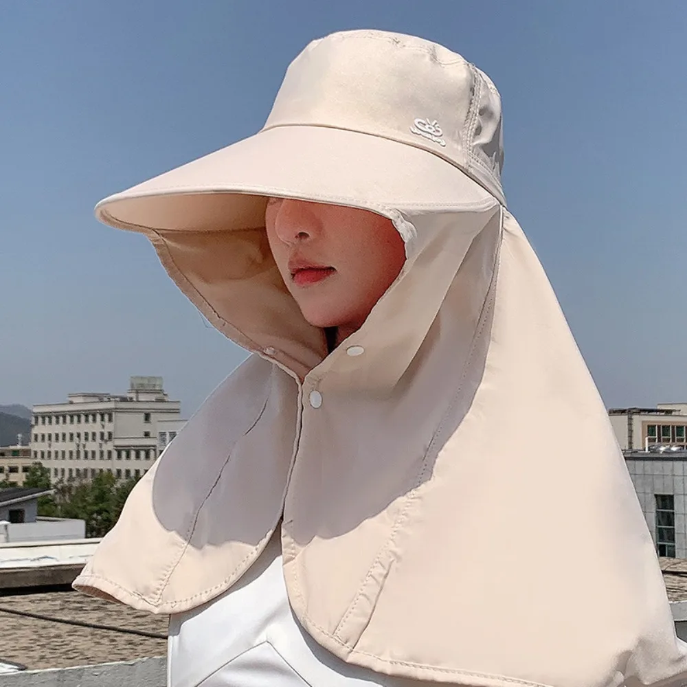 

Anti-UV Sun Hat New Large Brim Neck Guard Shawl Bucket Hat Washable With Snap Button Fisherman Hat Beach