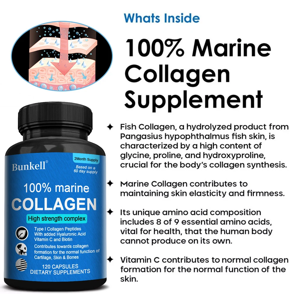 Bunkell Marine Collagen - Supports Joints, Hair, Skin, Nails, Cartilage and Overall Health