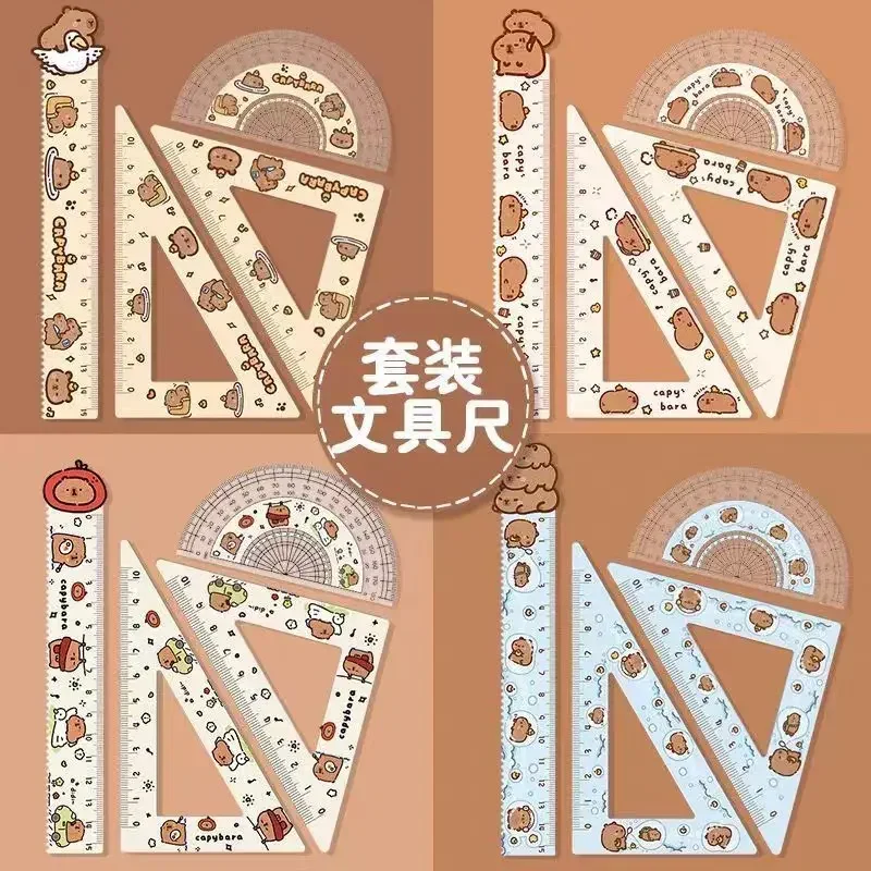 4 قطعة/المجموعة الإبداعية الاكريليك كابيبارا مجموعة من الحكام أدوات الرسم لطيف الكرتون لينة حاكم مجموعة اللوازم المكتبية مجموعة مربع