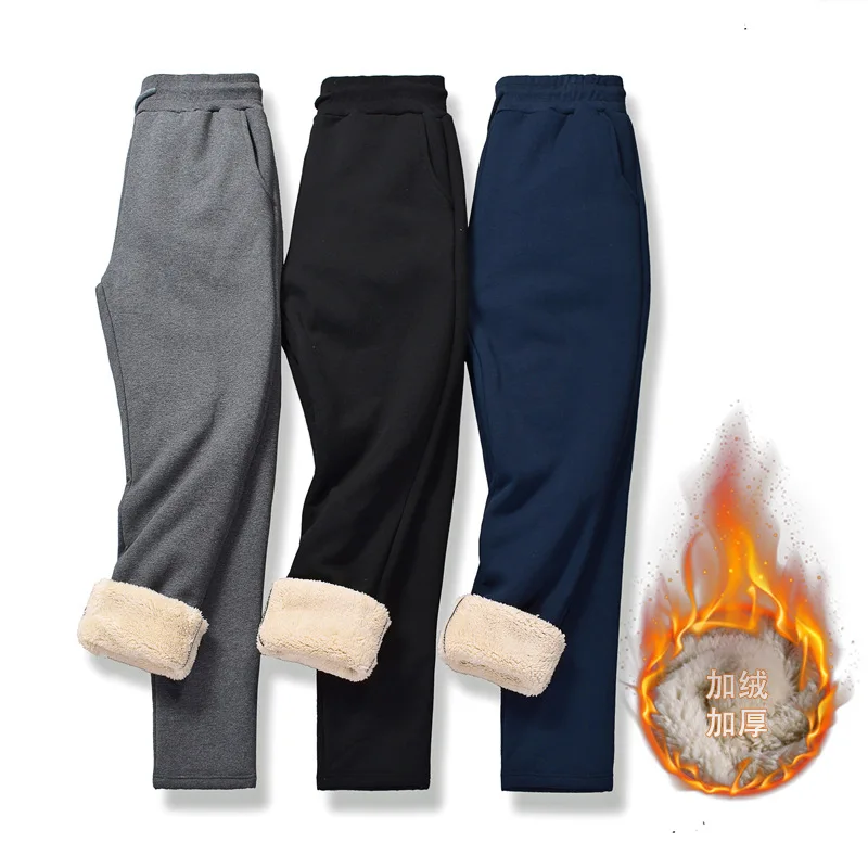 

Winter Men's Cotton Tight Track Pants Fleece-Lined Thick Lambskin Knitted Sweatpants Casual Pants Outdoor Sportswear Oversized