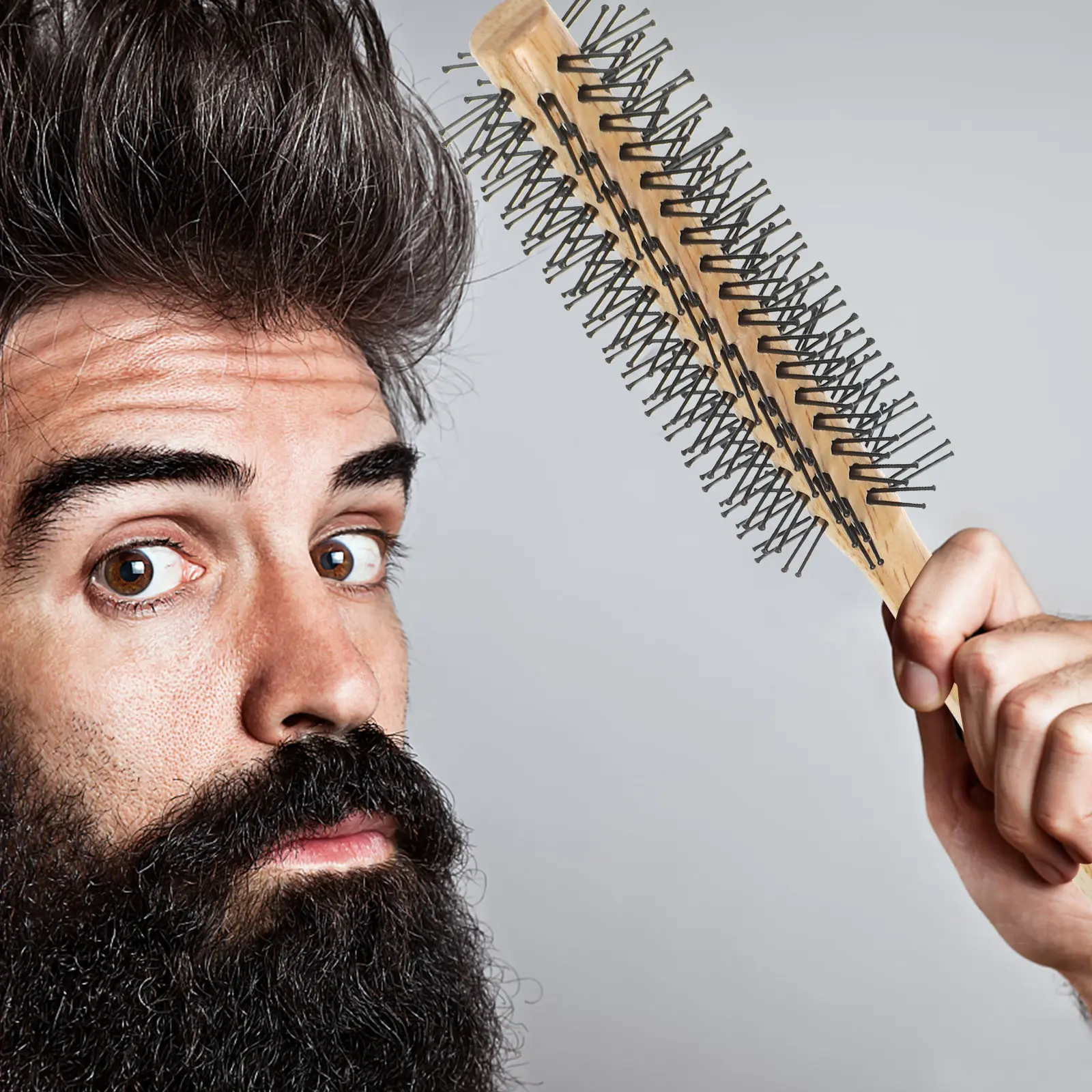 

Small Round Brush Blow Drying Comb Wooden Roller Styling Brush Lightweight Nylon Bristle Hair Curler Volume Hairbrush for Women