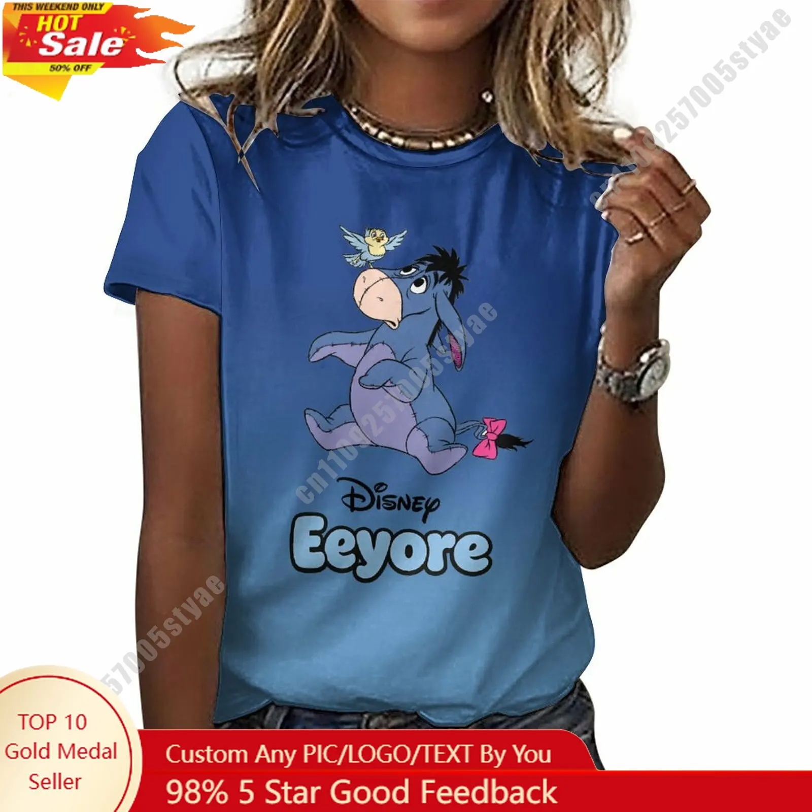 

Eeyore T Shirt Disney Cartoon Custom Your Own Cotton Tee Personalized Photo Text Print Casual Street Style Short Sleeved Top
