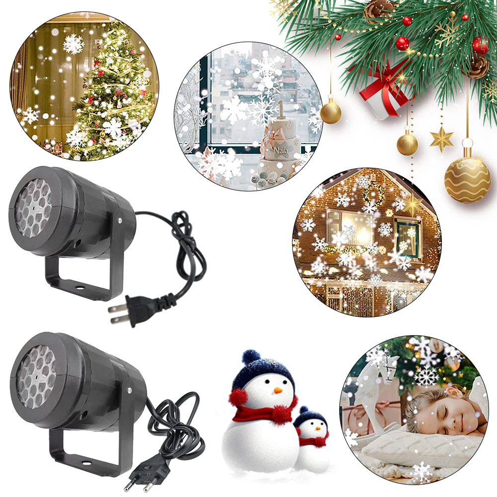 

Christmas Snowflake Projector 360 Rotation Christmas Projection Lamp Stage LED Snowflake Light Indoor New Year Party Ornaments