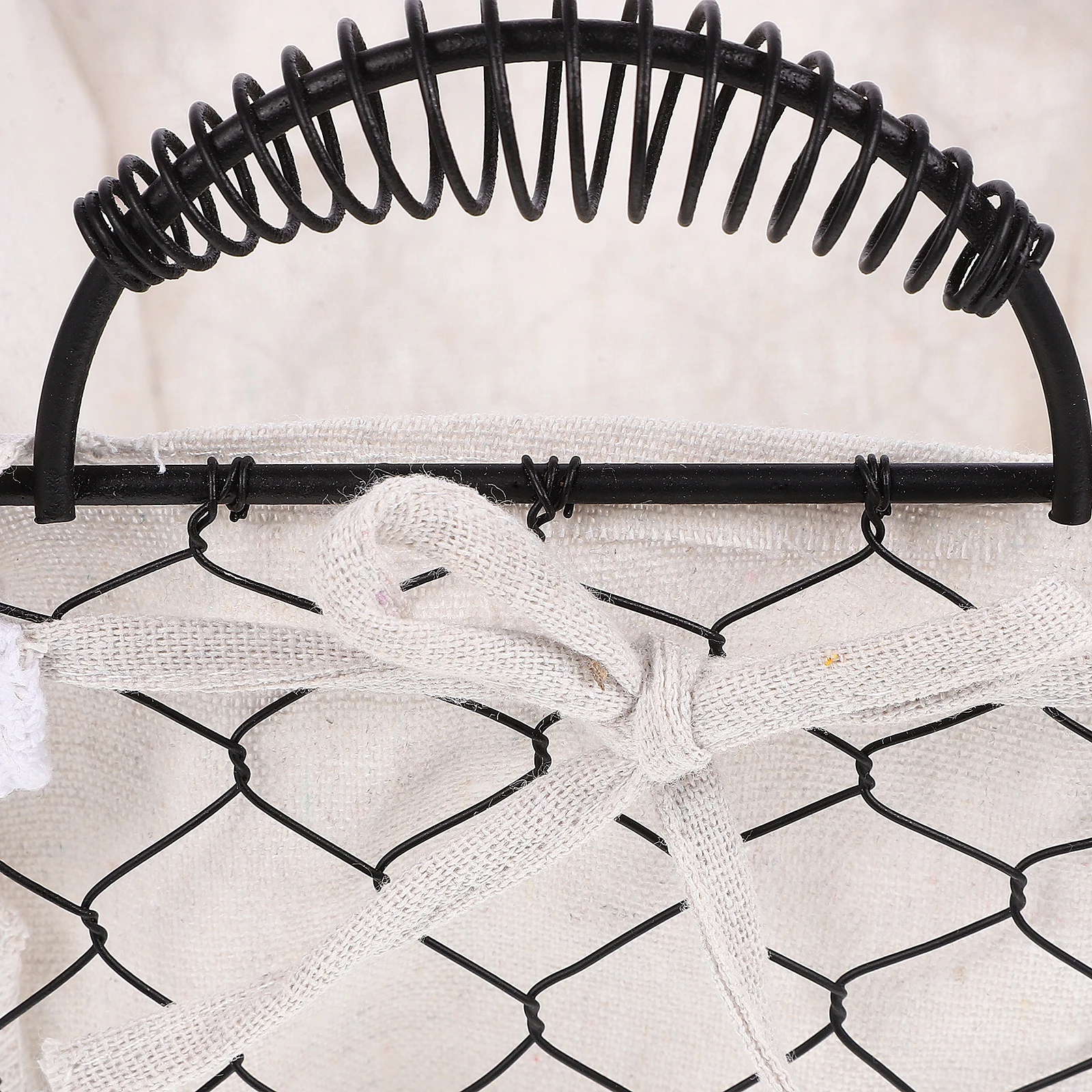 

Iron Wire Storage Basket Cotton Lining Detachable Washable Rectangle Handled Fruits Bread Container Home Organization