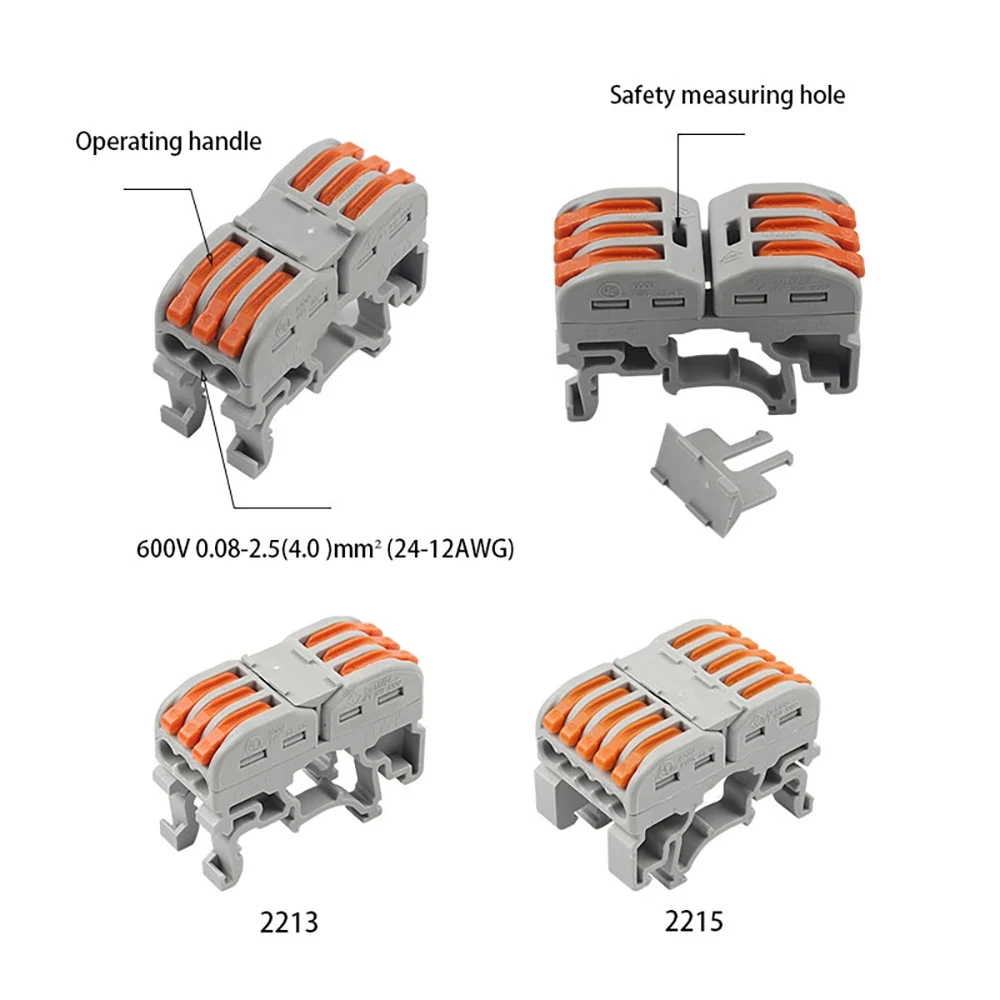 DIN Rail Fast Wire Cable Connectors 3/5Pin Universal Compact Conductor Spring Splicing Wiring Connector Push-in Terminal Block