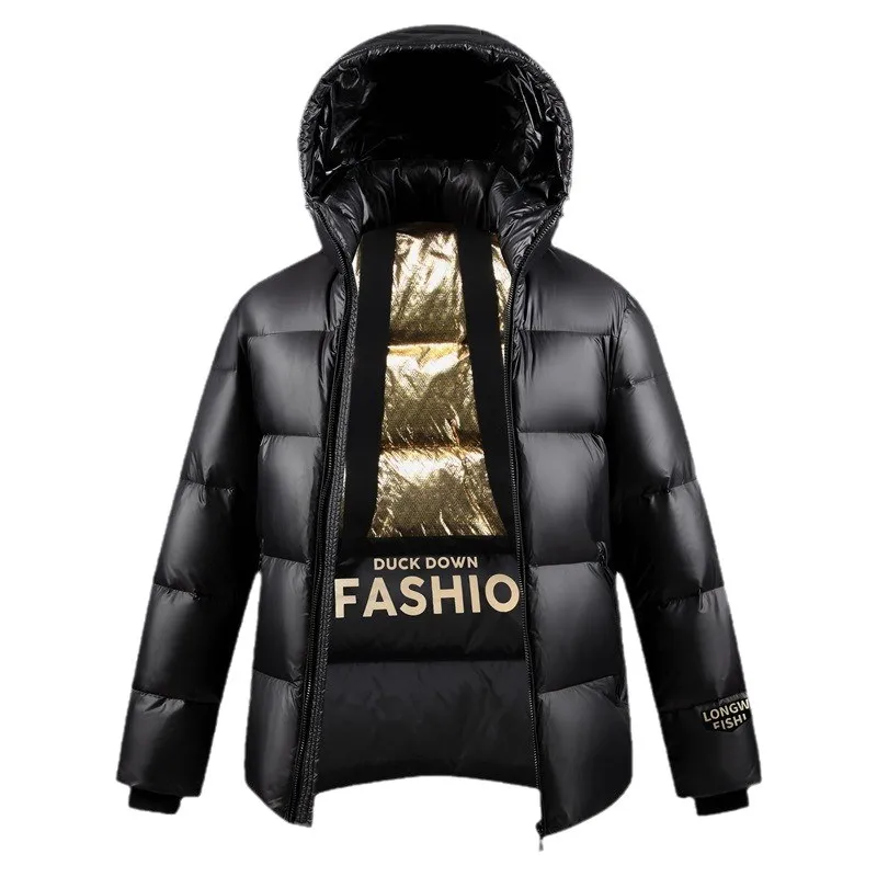 Black Short Down Jacket Men and Women Shiny Winter White Duck Down Thick Coat for Couples  Puffer Jacket Chaqueta Plumas JK-055 view 5