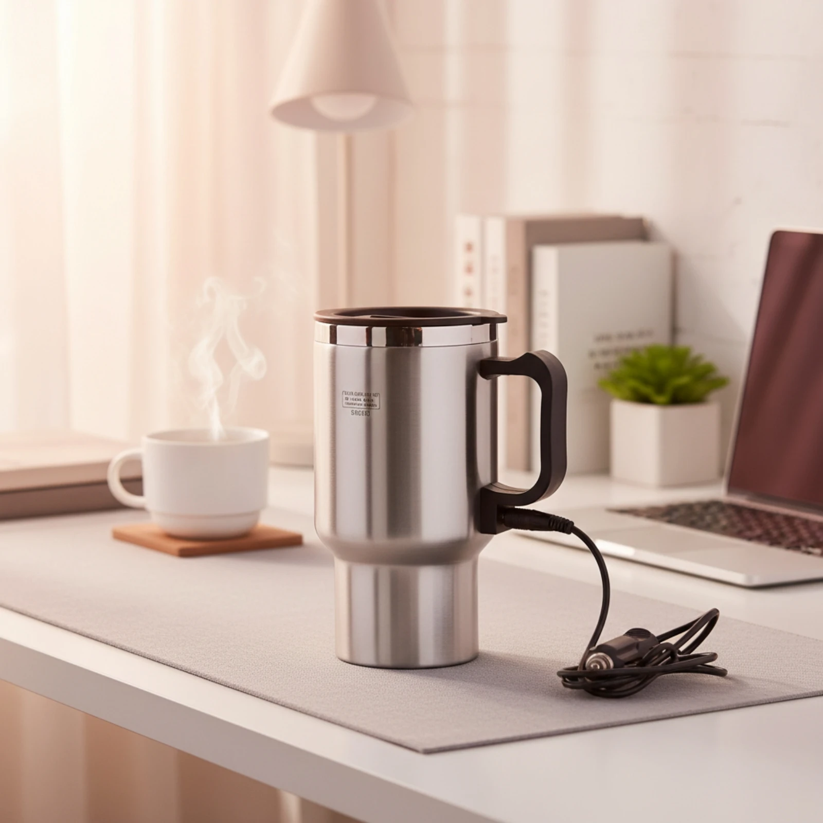 Car Mug with Cigarette Lighter Plug 12V Car Heated Mug Electric Cup with Lid Stainless Steel for Drivers