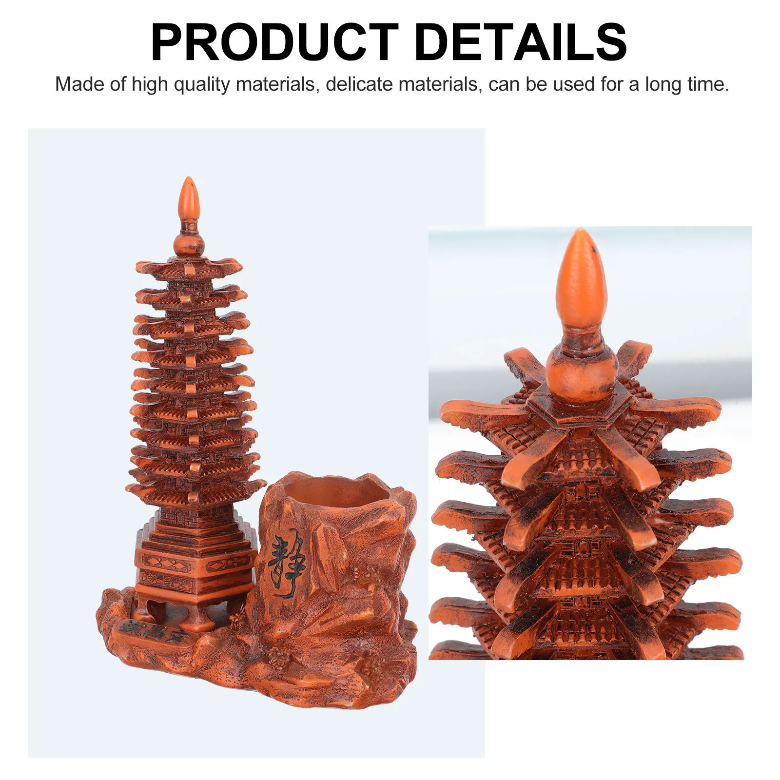 

1Set Tower Design Pen Holder Imitated Wood Resin Vase Decorative Desktop Organizer Small Flower Vase Storage Container