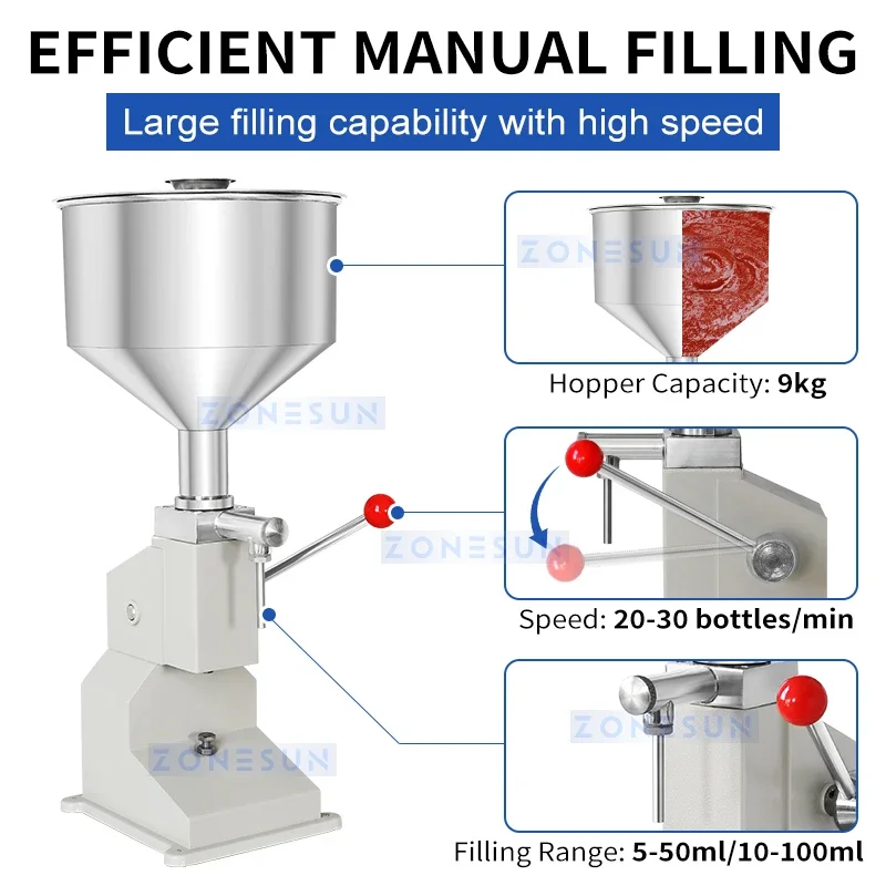 ZONESUN Manual Liquid Paste Filling Machine Honey Lip Gloss Shampoo High Quality Dispensing Equipment ZS-A03S