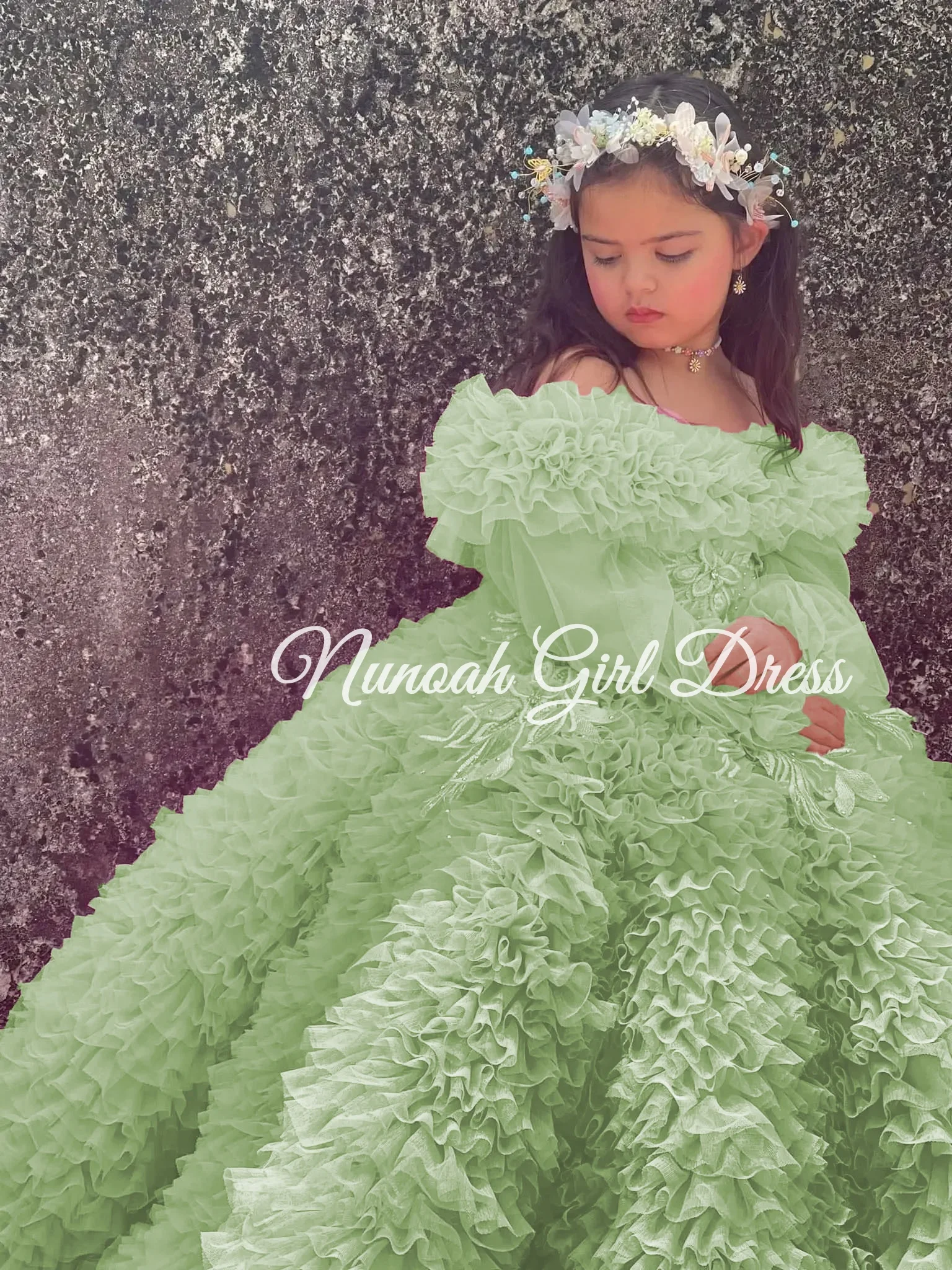 Pink Flower Girl Dresses for Wedding Crystal Ruffles Off the Shoulder First Communion Kids Birthday Party Gown Party Dress image 5