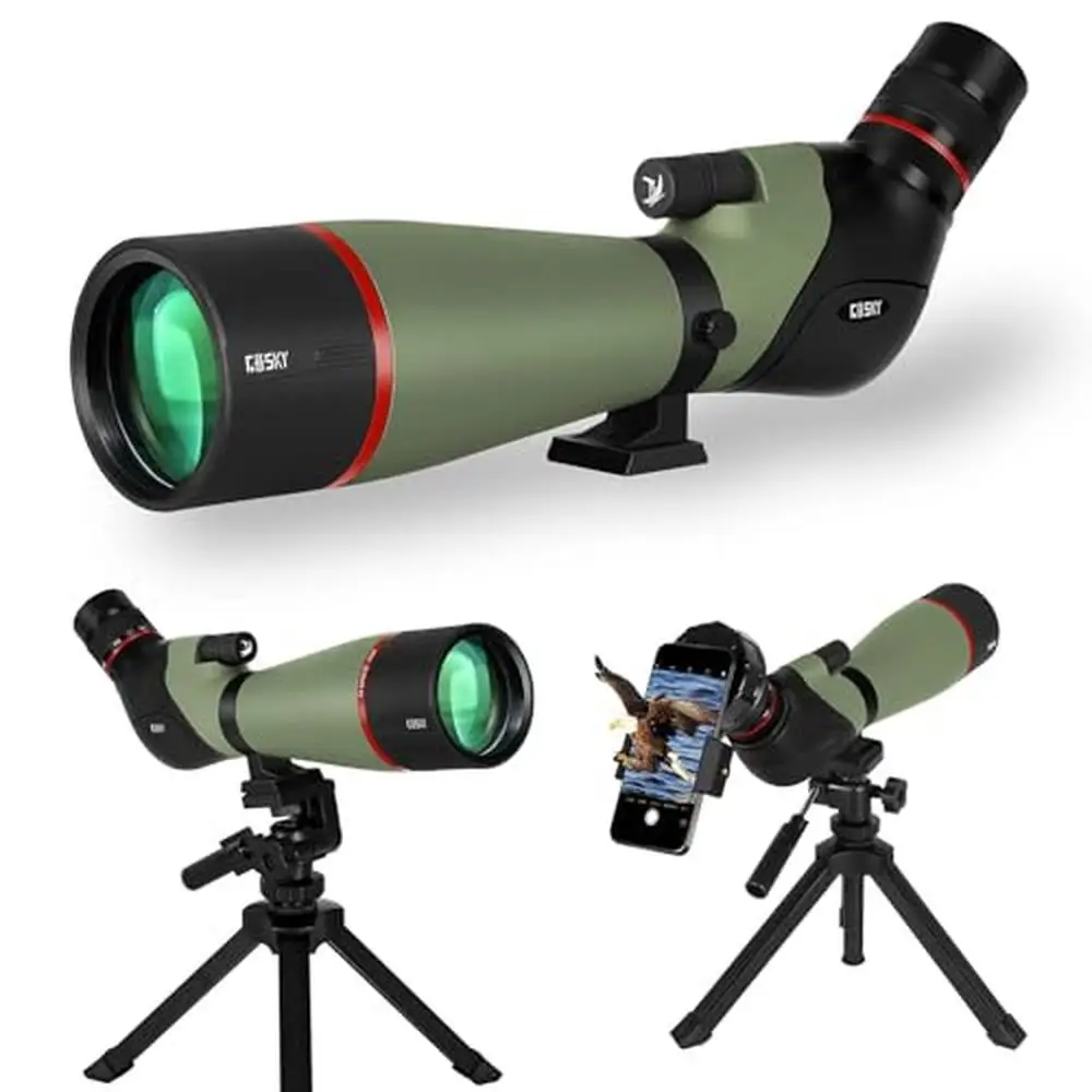 High Definition 20-60X80 Spotting Scope BAK4 Prism Dual Focusing Wheels Tripod Adapter Bird Watching Wildlife Smartphone