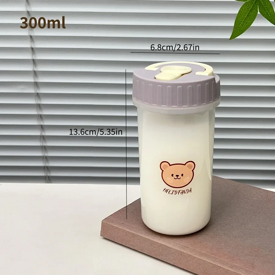 300 ml draagbare plastic waterfles, geschikt voor kinderen en studenten, voor koude en warme dranken, met handvat, luchtdicht en lekvrij, ideaal voor melk en koffie.
