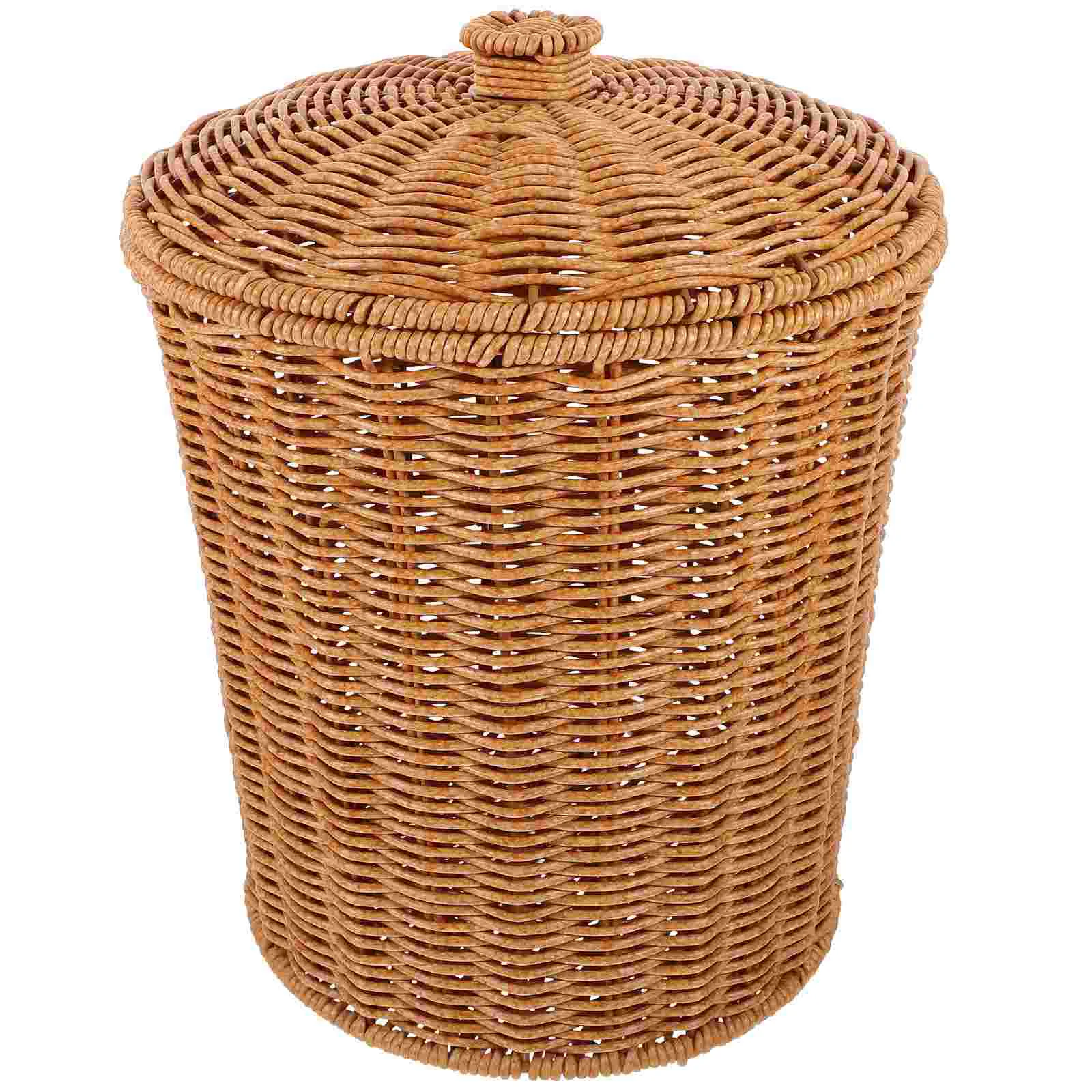 Trash Can Wicker Storage Litterbox Waste Woven Laundry Trash Cans Rattan Boho Laundry Basket White Garbage Hamper Clothes Lid