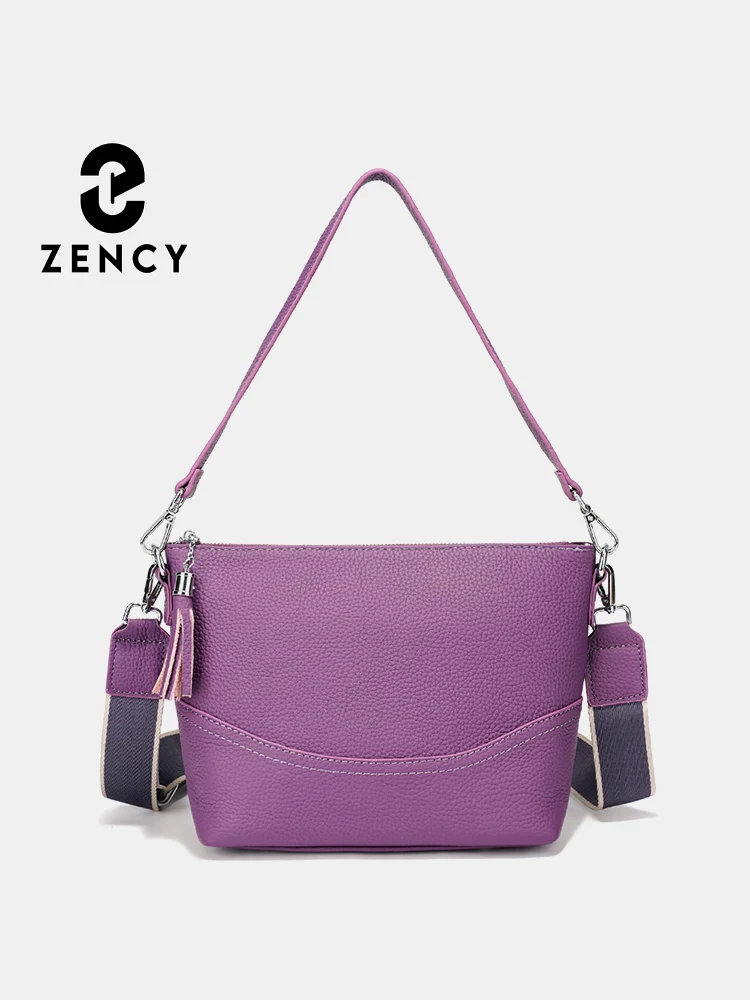 

Zency Women's Genuine Leather Ladies Leather Crossbody Bag Simple High Quality Simple Bucket Handbag Female Tassel Shoulder Sac