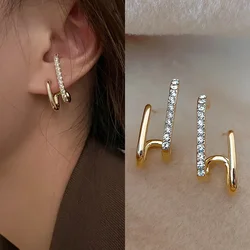 New Design Irregular U-shaped Gold Color Earrings for Women Korean Luxury Crystal Earring Girl Wedding Party Jewelry Accessories