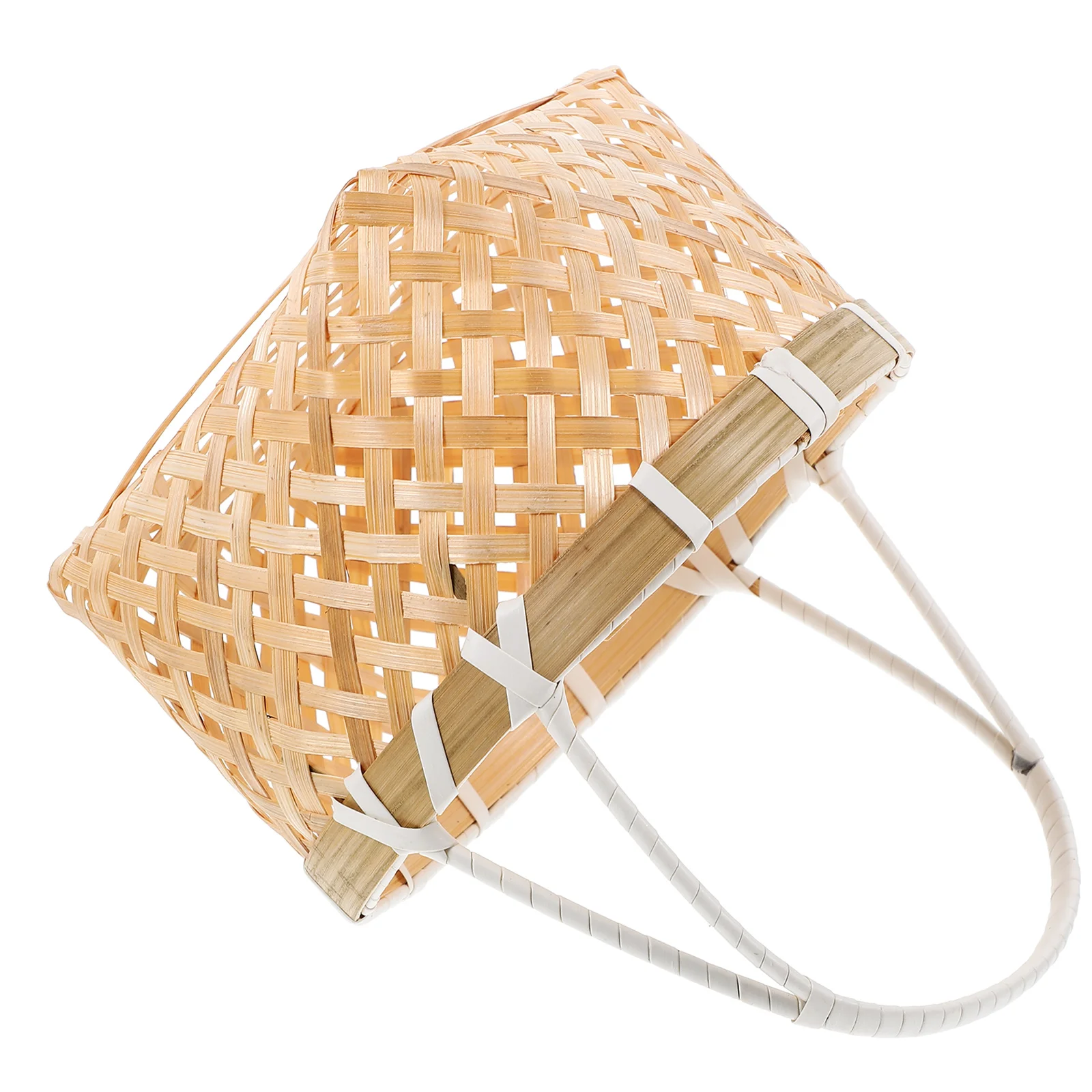 

Bamboo Picnic Basket Handwoven Foldable Storage Container for Camping Hiking Party Lightweight Decoration Home