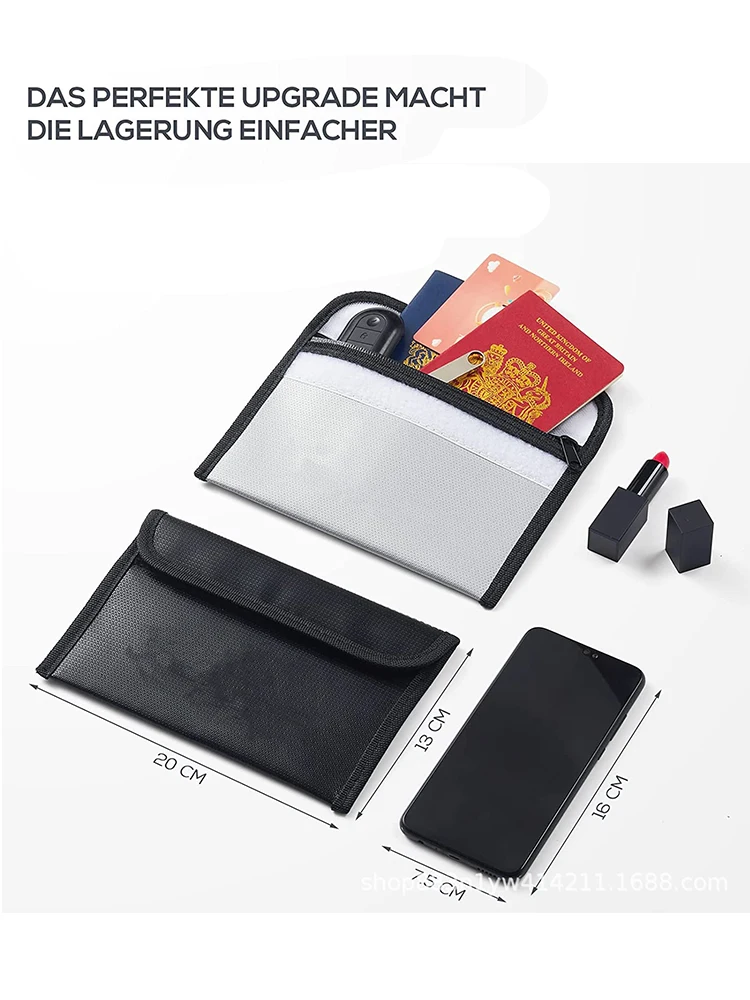 Bisofice Sac à documents ignifuge Fermeture à glissière Emballage sécurisé Pochette étanche avec bande collante pour certificats Cartes d'argent