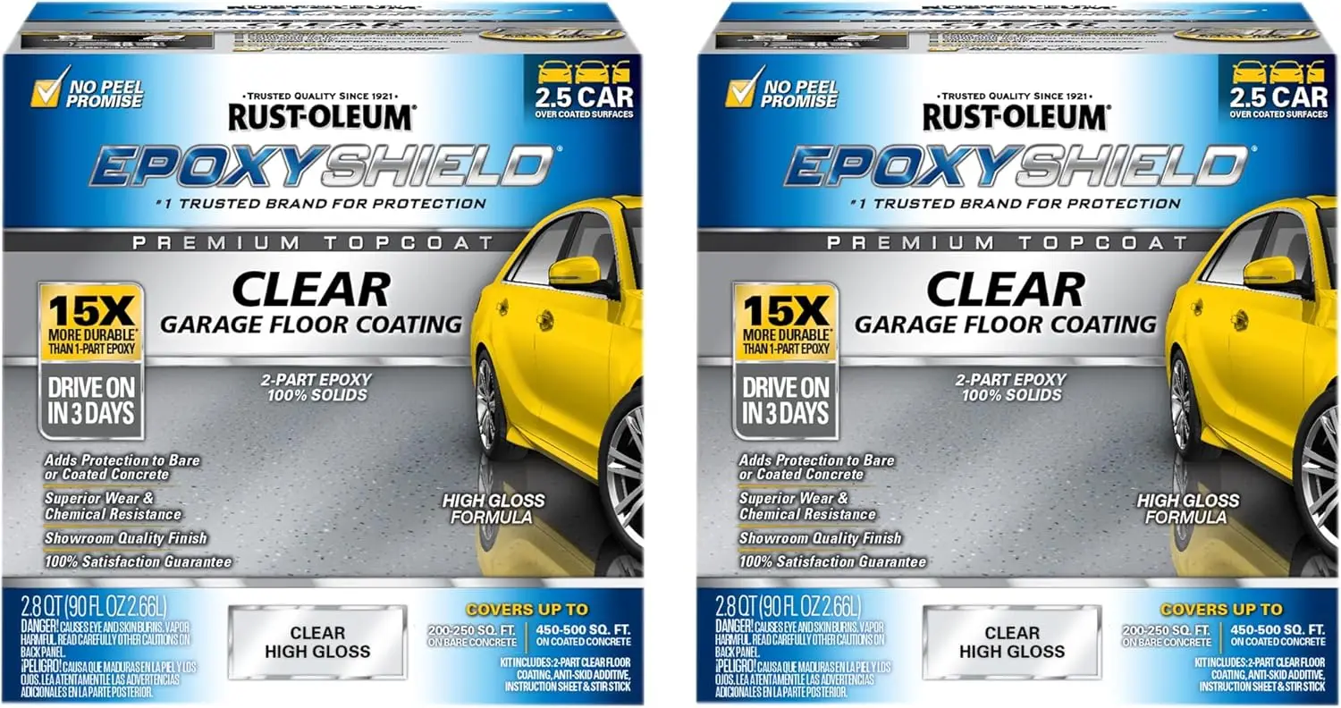 

Rust-Oleum 292514-2PK EpoxyShield Premium Clear Floor Coating Kit, 2.5 Car, Gloss Clear, 2 Pack