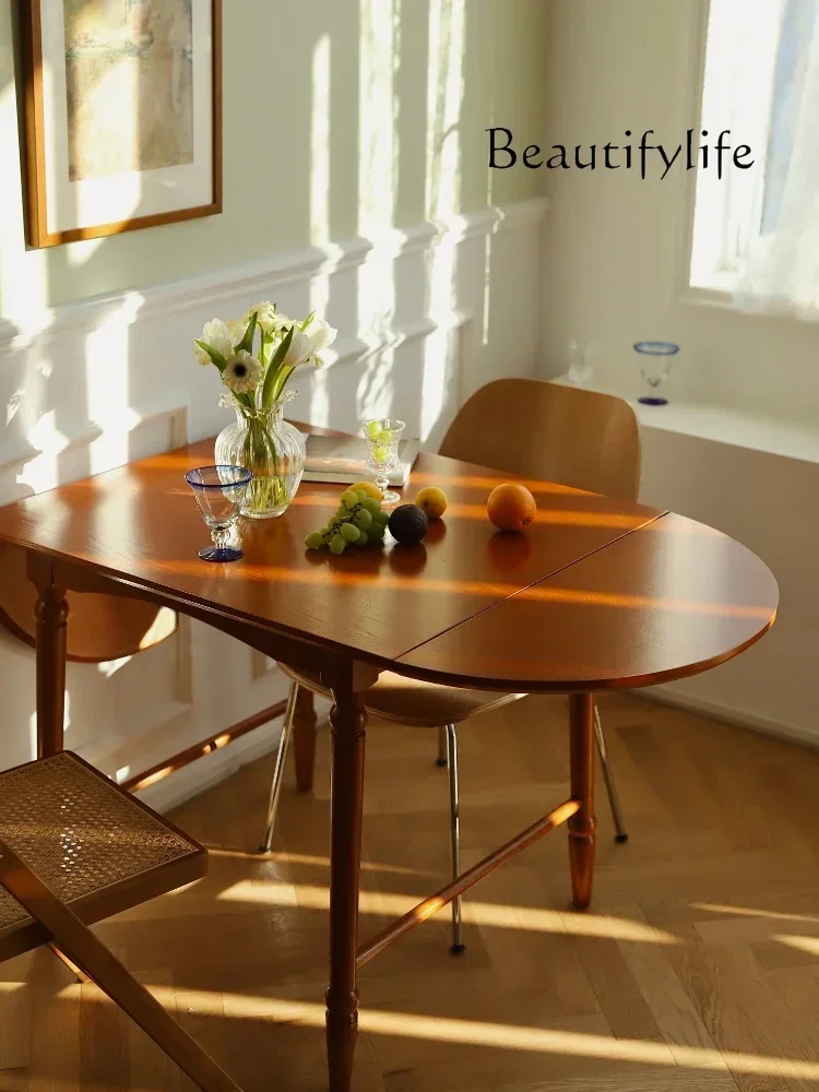 BJ French Retro Folding Dining Table Household Small Apartment Solid Wood Table