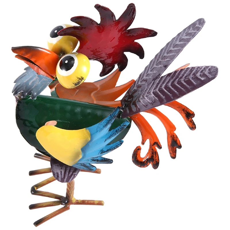 Indoor/Outdoor Wacky Metal Rooster Yard Statue Decoration, Multicolor Rooster Statue 19X18x8cm