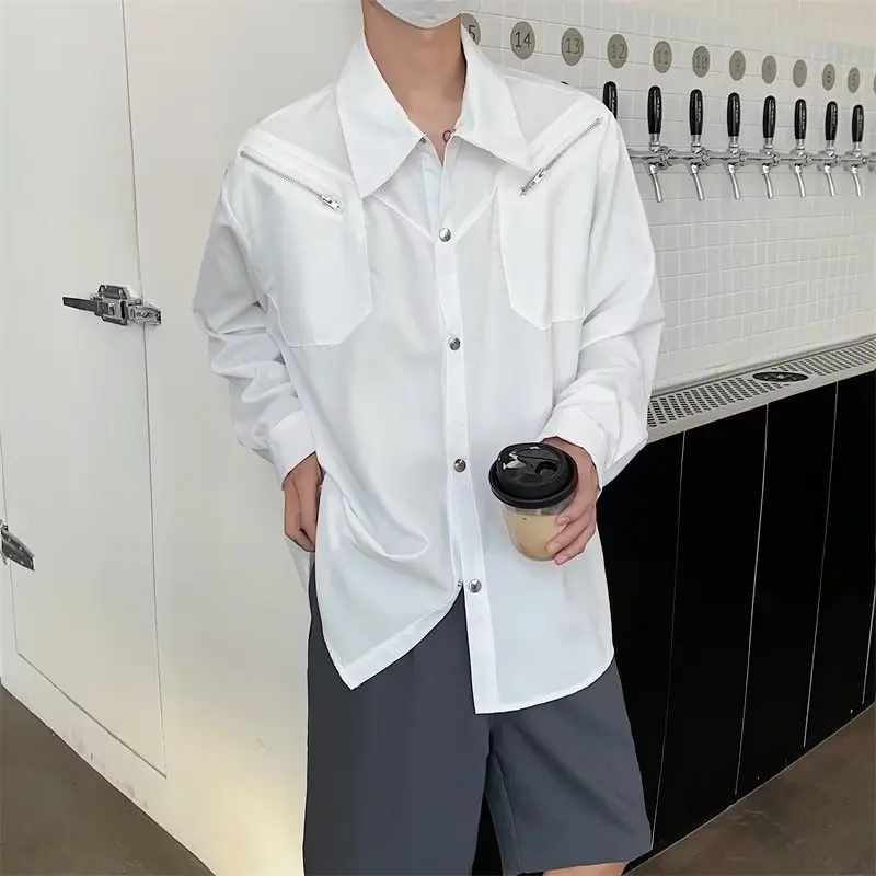 Chic Shirts Summer Solid Japanese Style All-match Leisure Baggy Pockets Harajuku Simple Daily Soft Cozy Men\'s Clothing Zipper