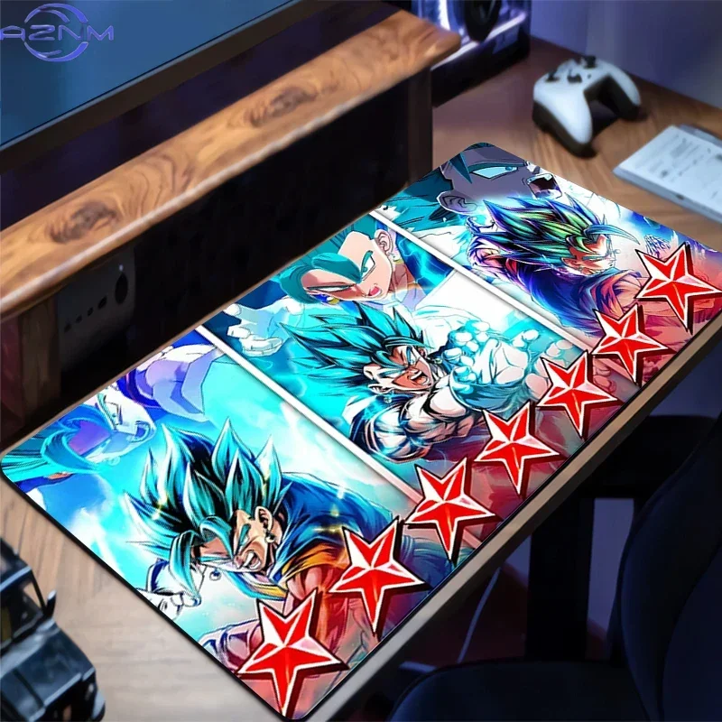 Vibrant Cyan Anime Fighter Collage with Red Star Pattern Mouse Pad, Rubber Non-Slip Base, Smooth Fabric Gaming Desk Mat for Desk