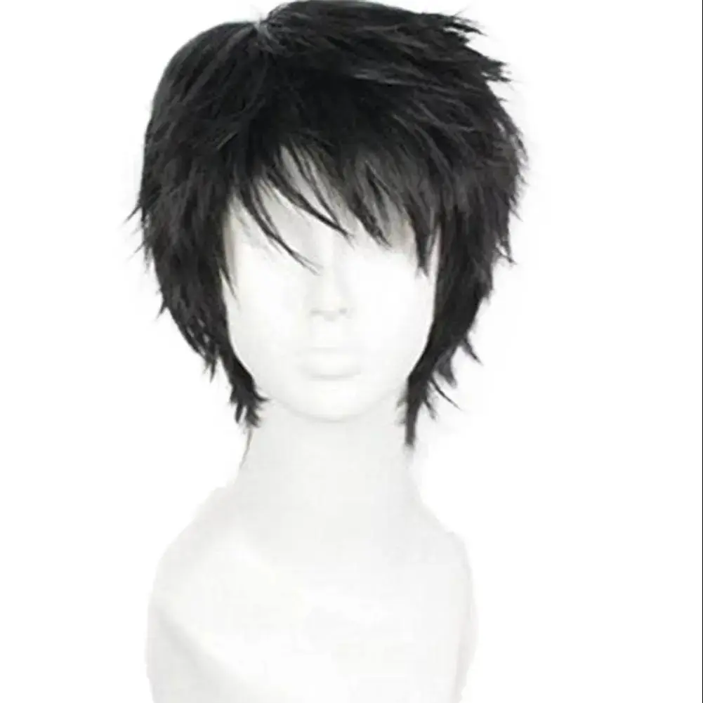 

Multifunction Fluffy Layered Frizzy Cosplay Heat Resistant Fibre Synthetic Wig For Men Men Short Black Curly