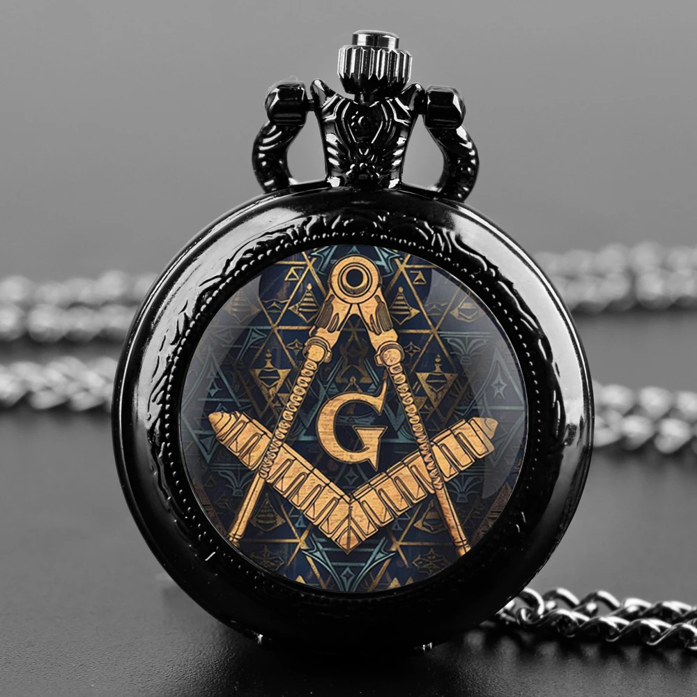 Vintage Freemason Masonic Lodge Mason G Quartz Pocket Watch Necklace Pendant Chain Jewelry Gift Steampunk Clock for Men Women