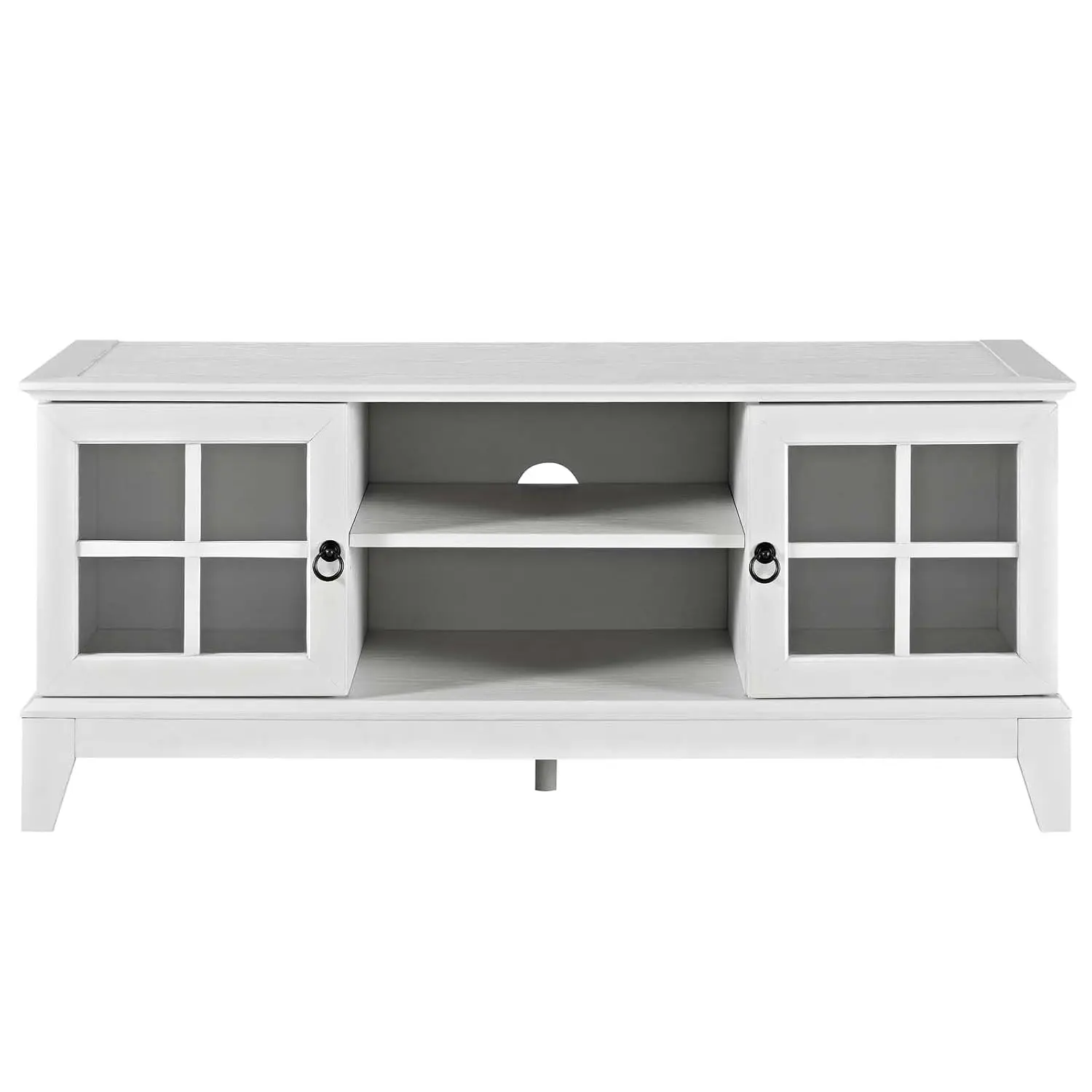 White TV Stand 47in Glass Door Adjustable Shelf Cable Management Coastal Media Storage for TV Up to 50in, Customized