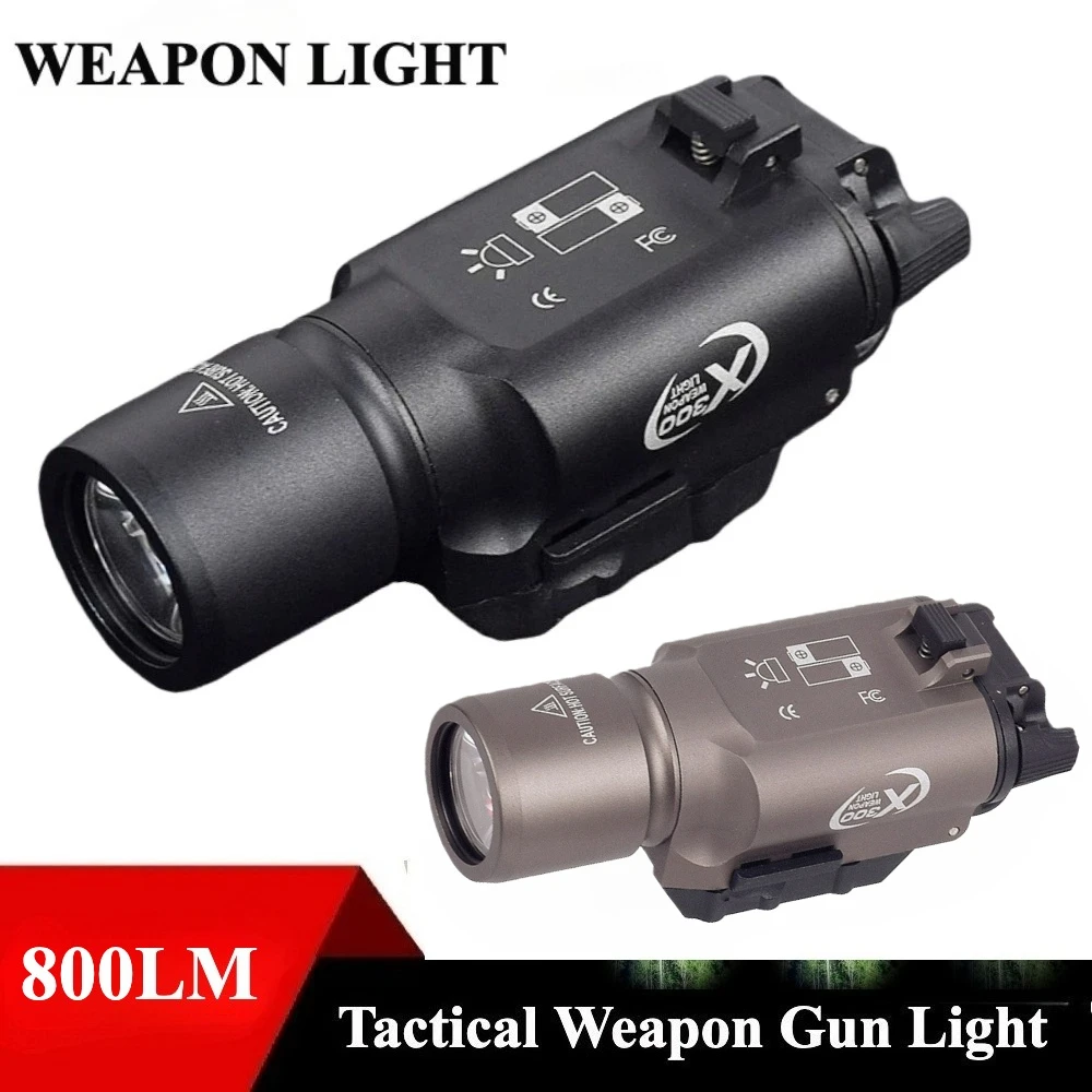 X300U/X300 Tactical Flashlight Upgraded White LED Hanging Pistol Light Gun Accessories for Outdoor Hunting Fit 20mm Rail