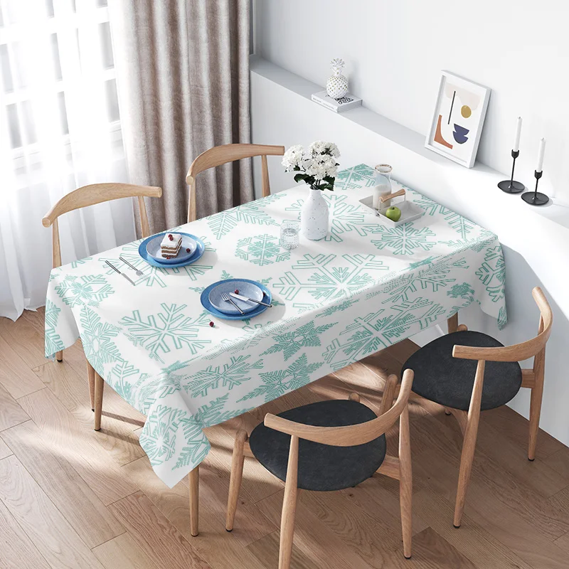 

Green Snowflake Printed Tablecloth Blue Floral Pattern Table Cover for Dining Room Decorations Set of 6 Seat Mat Polyester Place